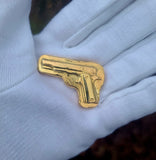 37 Gram .999 Fine Silver Pistol - Electroplated in 24K Gold - Hand Poured & Stamped