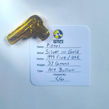 37 Gram .999 Fine Silver Pistol - Electroplated in 24K Gold - Hand Poured & Stamped