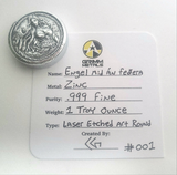 Engel mid án feðera - Deluxe 1 Troy Ounce Poured .999 Fine Zinc Art Round - Laser Etched - Certified