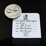 hand poured polished zinc roundcoin with a 'Jack Skellington' design on a product card from Grimm Metals