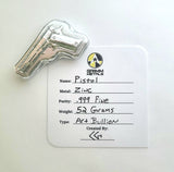 Pistol - .999 Fine Zinc Art Bar ( 50 - 60 Grams ) - With Certificate of Authenticity
