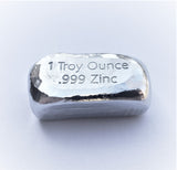 1 Troy Ounce .999 Fine Zinc Bullion Bar - No Logo