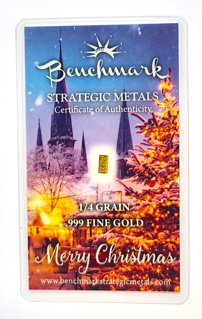 Christmas Castle - 1/4 Grain .999 Fine 24k Gold Bullion Bar In COA Card