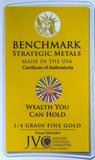 Never Give Up - 1/4 Grain .999 Fine 24k Gold Bullion Bar In COA Card