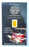 Fire and Rescue - 1 Grain .999 Fine 24k Gold Bullion Bar In COA Card
