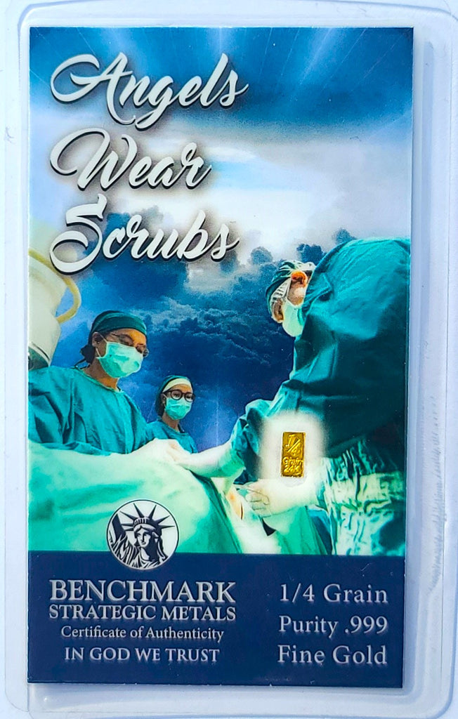 Angels Wear Scrubs - 1/4 Grain .999 Fine 24k Gold Bullion Bar In COA Card