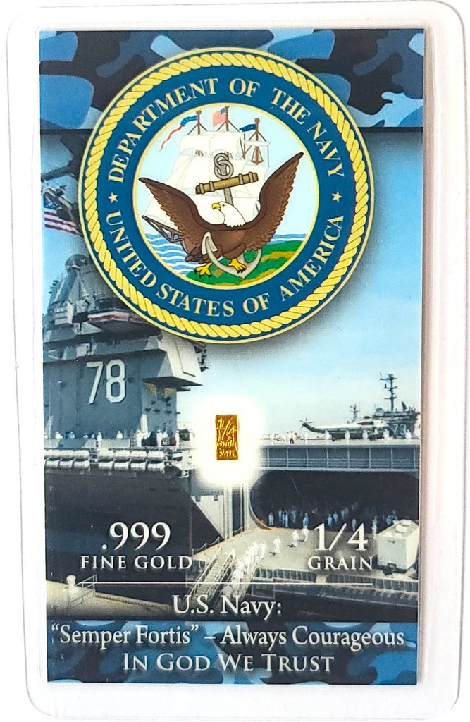 Navy - 1/4 Grain .999 Fine 24k Gold Bullion Bar In COA Card