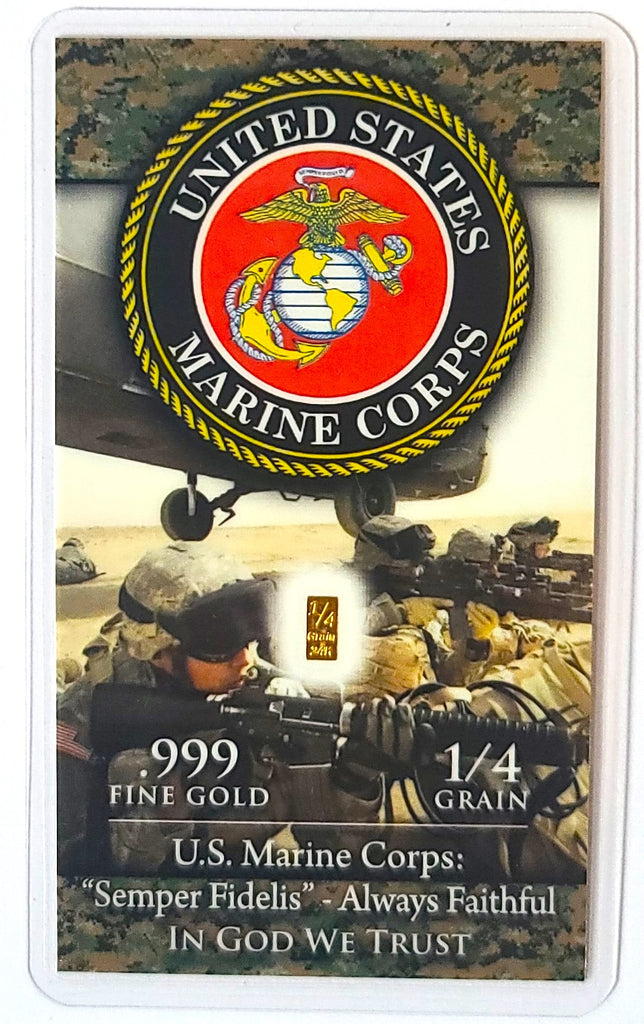 Marines - 1/4 Grain .999 Fine 24k Gold Bullion Bar In COA Card