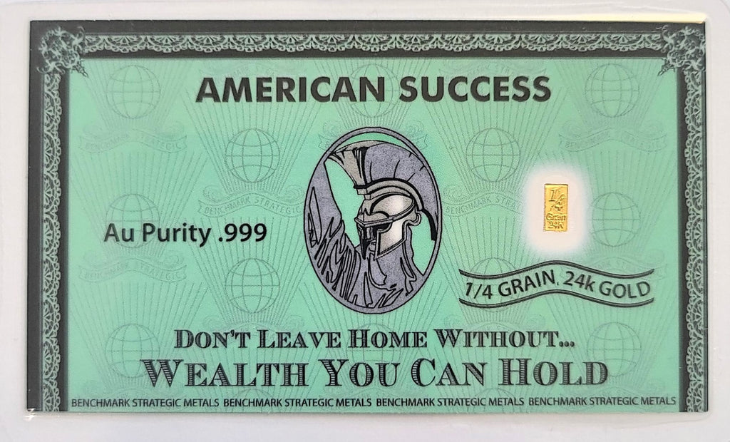 American Success - 1/4 Grain .9999 Fine 24k Gold Bullion Bar In COA Card