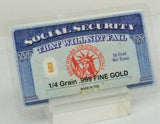 Social Security - 1/4 Grain .999 Fine 24k Gold Bullion Bar In COA Card