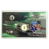 Thank You First Responders! - 1/4 Grain .9999 Fine 24k Gold Bullion Bar - in COA Card