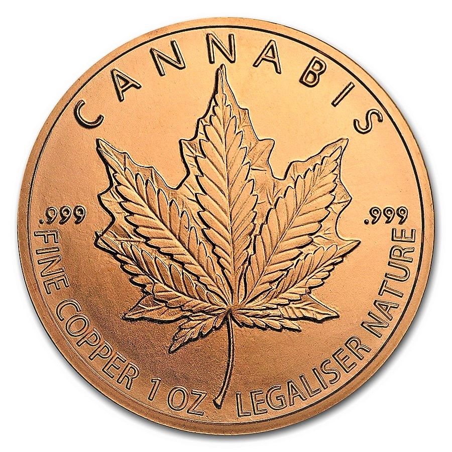 1 Ounce .999 Fine Copper Round - Cannabis Leaf