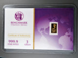 3 Grain .9999 Fine 24k Gold Bullion Bar