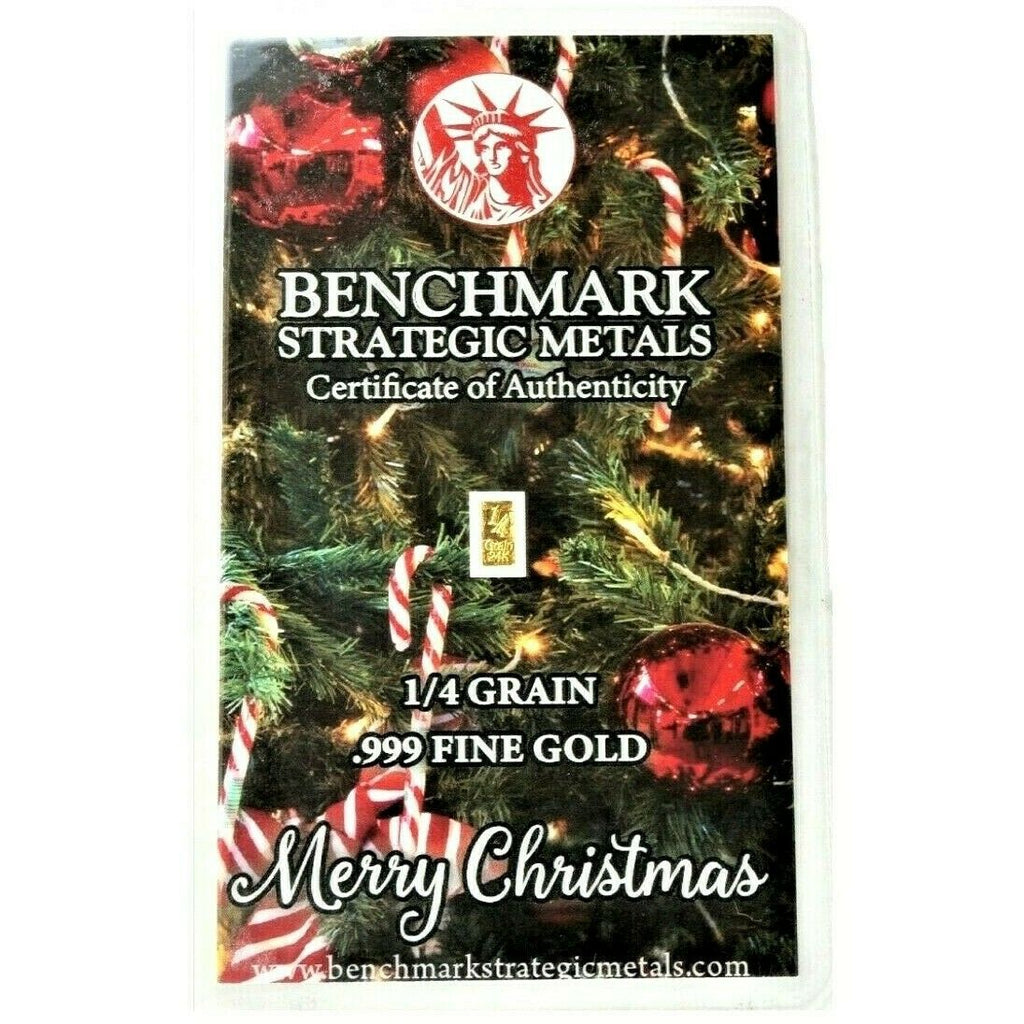Merry Christmas Tree - 1/4 Grain .999 Fine 24k Gold Bullion Bar In COA Card
