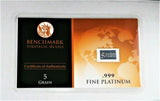 5 Grain .999 Fine Platinum Bullion Bar