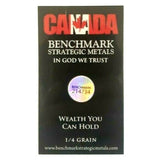 Canada Strong and Free - 1/4 Grain .999 Fine 24k Gold Bullion Bar - in COA