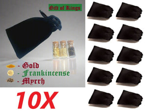 (10) SETS OF GOLD - FRANKINCENSE - MYRRH - IN A BLACK VELVET POUCH