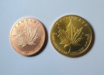 Set of 1 Ounce .999 Fine Copper & 24k Gold Electroplated Rounds - Cannabis
