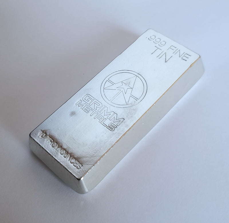 10 Troy Ounce .999 Fine Tin Bullion Bar | Grimm Metals