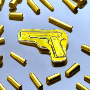 37 Gram .999 Fine Silver Pistol - Electroplated in 24K Gold - Hand Poured & Stamped