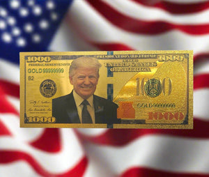 $1,000 - 24K Gold Foiled Trump Novelty Federal Reserve Note