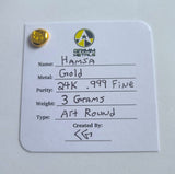 Hamsa - 3 Gram Hand Poured 24K .999 Fine Gold Art Round with Certificate of Authenticity