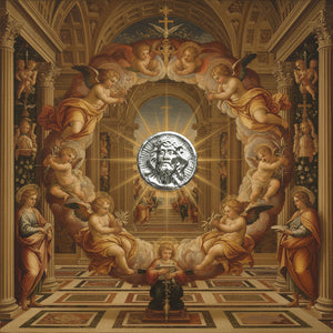 polished zinc button with a face design on a light gray background