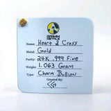 Heart & Cross - 1 Gram .999 Fine 24K Gold Art Round - Hand Poured - Certified