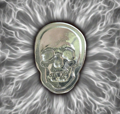 Small Skull - 2 Troy Ounce .999 Fine Zinc Art Bar - With Certificate of Authenticity