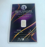 3 Grain .999 Fine Silver Bullion Bar - In COA Card