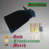 (5) SETS OF GOLD - FRANKINCENSE - MYRRH - IN A BLACK VELVET POUCH