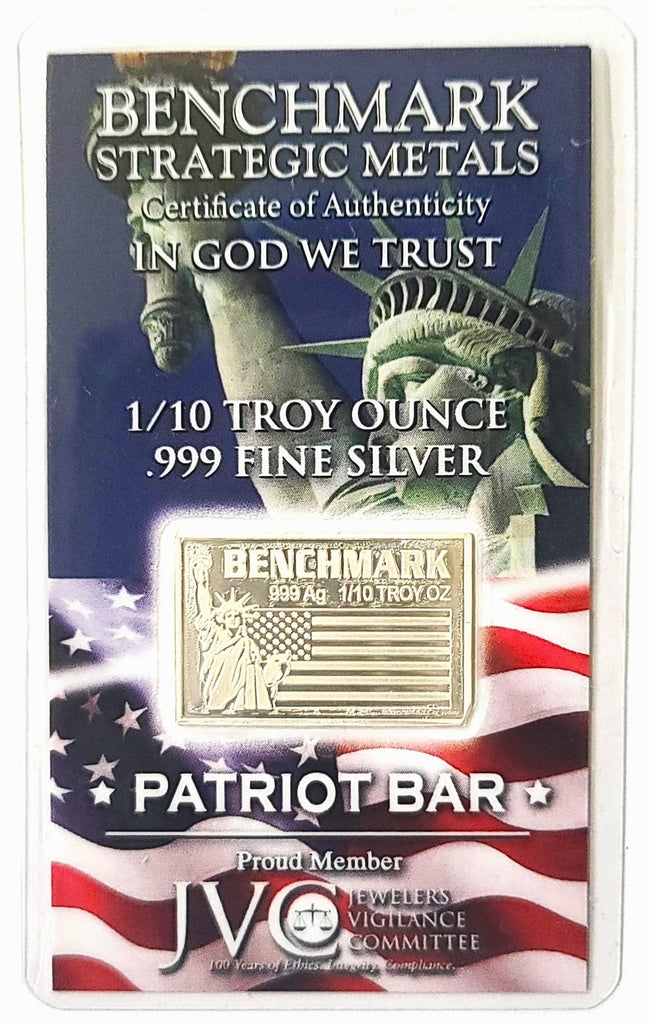 1/10 Troy Ounce .999 Fine Silver Patriot Bar