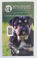1 Grain .999 Fine Silver Bullion Bar - Dog Series - Bulldog