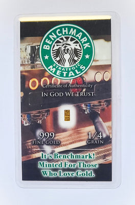 Coffee Lover - 1/4 Grain .999 Fine 24K Gold Bar in COA Card