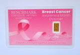 Breast Cancer Pink Ribbon - 1 Grain .999 Fine 24K Gold Bar in COA Card