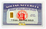 Social Security - 1 Grain .999 Fine 24k Gold Bullion Bar In COA Card