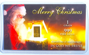 Santa's Gift - 1 Grain .999 Fine 24k Gold Bullion Bar In COA Card