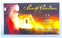 Santa's Gift - 1/4 Grain .999 Fine 24k Gold Bullion Bar In COA Card