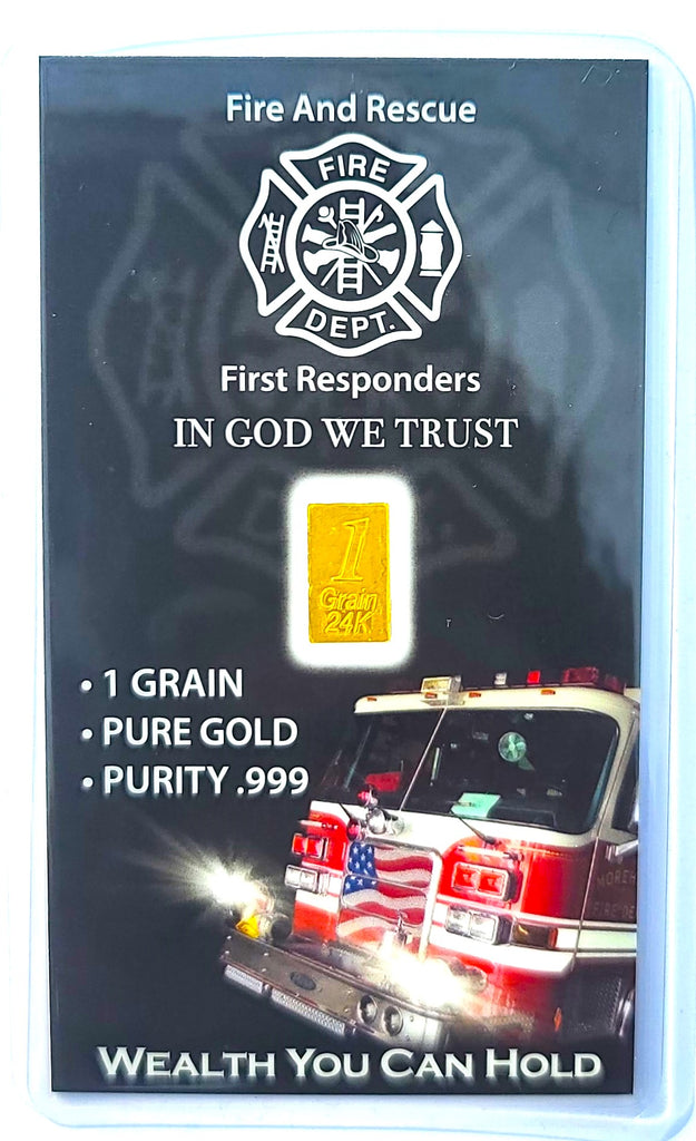 Fire and Rescue - 1 Grain .999 Fine 24k Gold Bullion Bar In COA Card