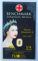 Queen Elizabeth II - 1/4 Grain .999 Fine 24k Gold Bullion Bar In COA Card