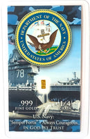 Navy - 1/4 Grain .999 Fine 24k Gold Bullion Bar In COA Card
