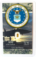 Air Force - 1/4 Grain .999 Fine 24k Gold Bullion Bar In COA Card