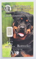 1 Grain .999 Fine Silver Bullion Bar - Dog Series - Rottweiler