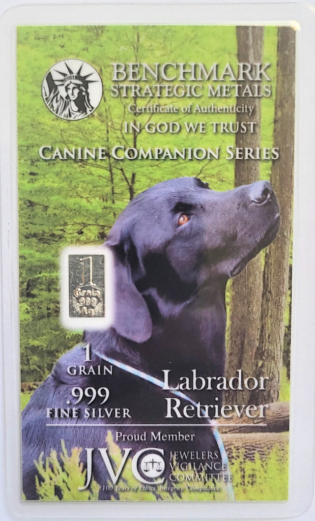 1 Grain .999 Fine Silver Bullion Bar - Dog Series - Labrador Retriever