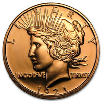 1 Ounce .999 Fine Copper Round - Peace Dollar