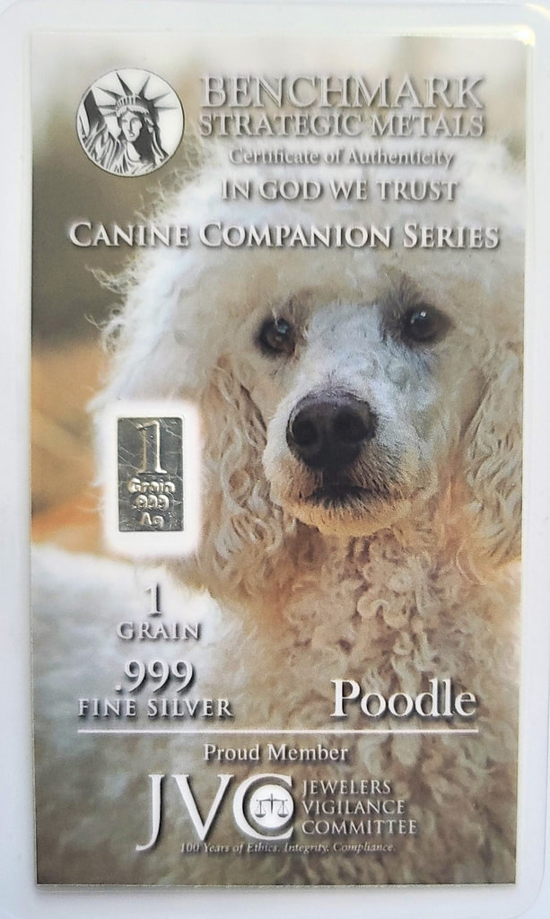 1 Grain .999 Fine Silver Bullion Bar - Dog Series - Poodle