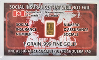 Canadian Social Insurance - 1 Grain .999 Fine 24k Gold Bullion Bar In COA Card