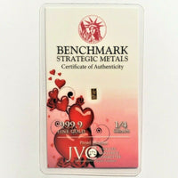 Hearts and Roses - 1/4 Grain .9999 Fine 24k Gold Bullion Bar In COA Card