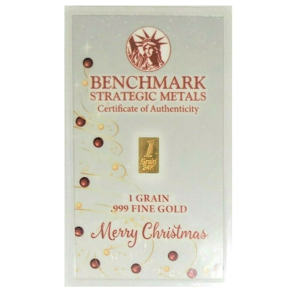 Merry Christmas Tinsel - 1 Grain .999 Fine 24k Gold Bullion Bar In COA Card