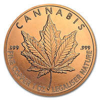 1 Ounce .999 Fine Copper Round - Cannabis Leaf